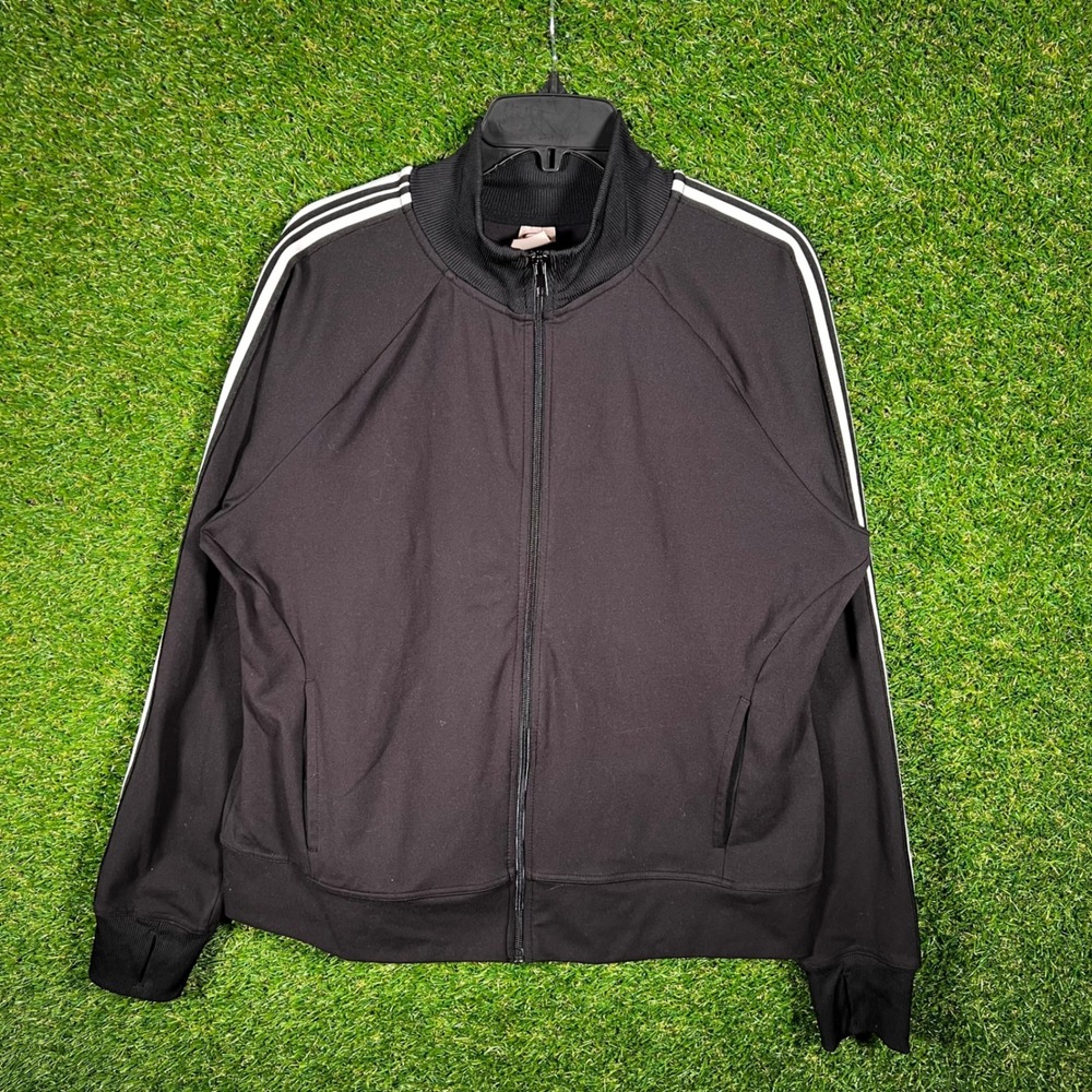 Athletic Works Womens Track Jacket XL 16-18 Black Full Zip White Stripes
